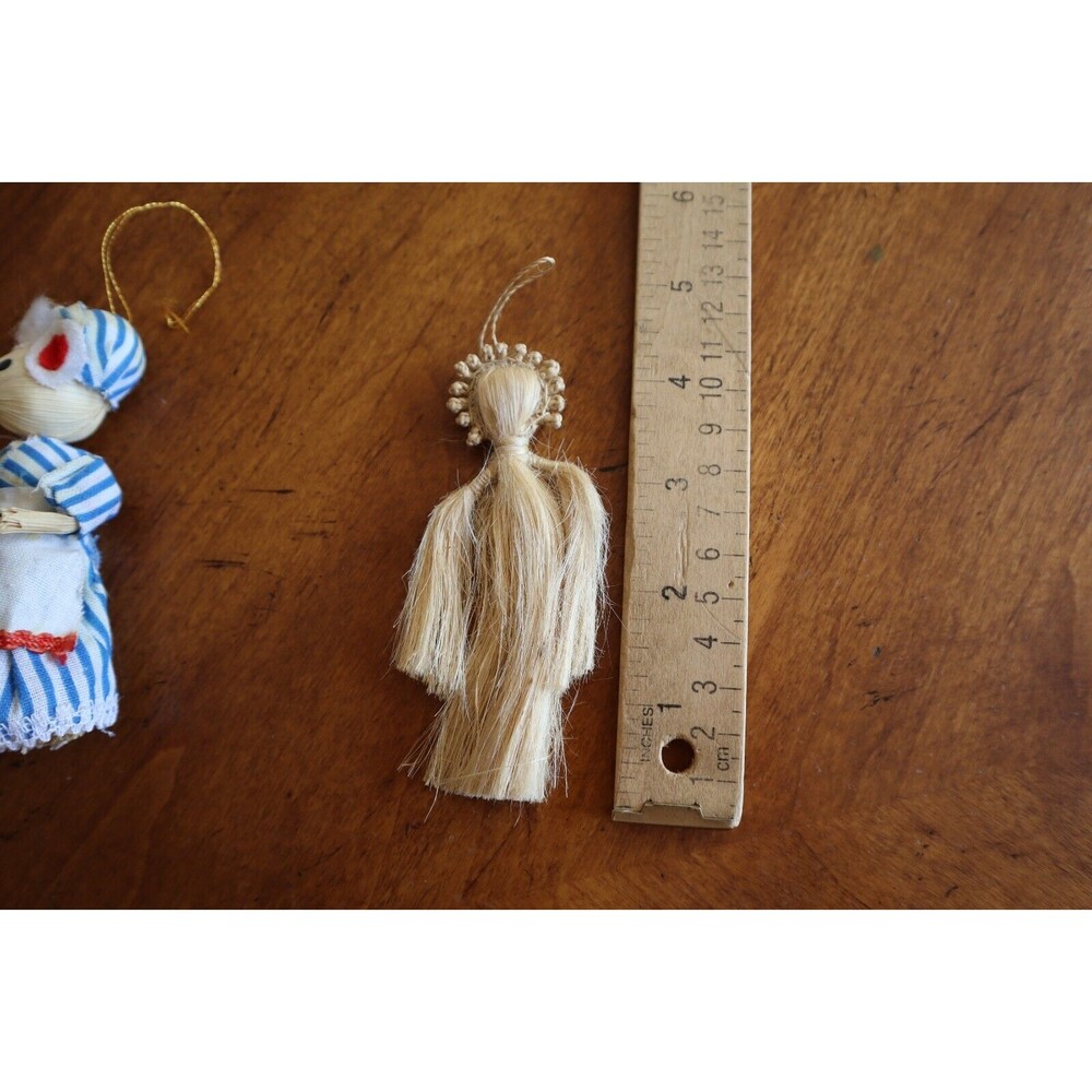 Lot 4 Corn Husk Christmas Ornaments Vintage Mouse Mice 4" Horsehair (?) Angel - Picture 7 of 13